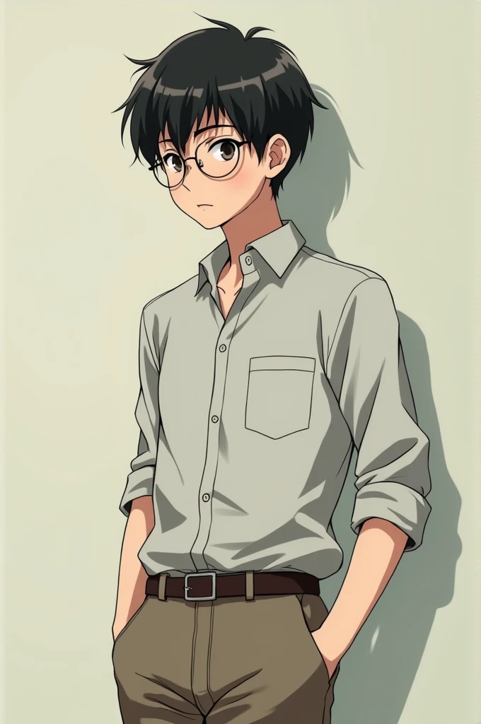 90s male anime character with glasses and chinos