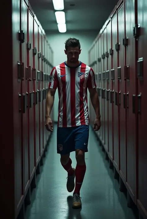 Atlético Madrid player entering the locker room alone 