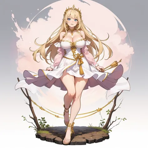 Anime Kawaii sexy Perfect Slim sensual body large breast and huge thighs, An intricate and highly detailed illustration of anime (Young girl)  An extremely beautiful stunning woman with a perfect busty body, gold blonde long silky hair, big blue eyes, extr...