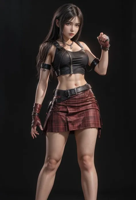 tifa lockhart, (best qualityer,ultra detali,realisitic:1.37),beautifull detailed face,perfect symmetry,perfectly shaped body,perfect make-up,bright coloured,studio lighting