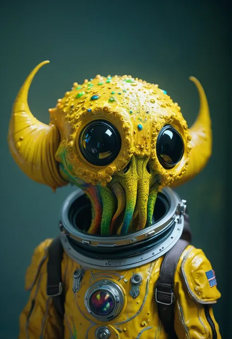 8K, ARTISTIC photogrAphy, best quAlity, mAsterpiece: 1.2), A (potrAit:1.2) Don Bluth Style  ASTRONAUT Cthulhu black Toon Doll, full body RAW candid cinema, yellow hair, 16mm, color graded portra 400 film, remarkable color, ultra realistic, sad admosphere, ...