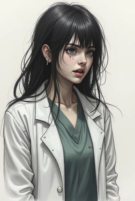 Female doctor scared and cryingsketch 