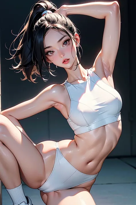 An ultra-detailed full-body illustration, style of 1980s Japanese comics, 8k resolutions, 1girl, solo, Sharp Focus, slender leg, Characterize by alluring, The character is Wee BNK48, Perfect Figure with pale skin and a slender physique, small breasts. she ...