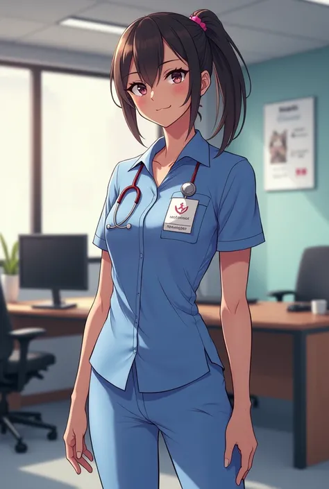 (photorealism:1.2), Nurse, anime, manager, Beautifull, catlover, strongwoman, office