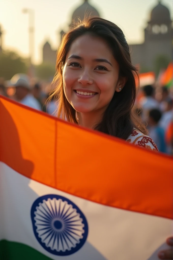 A photo of him holding the flag of India