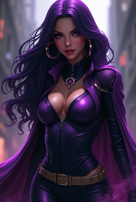 Raven, teen titans, purple hair, black roots, latina, dark eyes