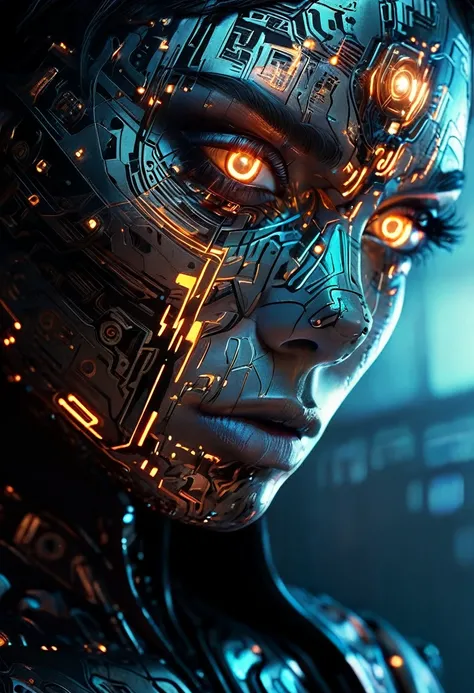 Midjourney, MJ, Midjourney style, Pastel, drawing with dry chalkposter, realistic, macro, cinematic light, (Larry Carlson) Super Face Close-up Portrait (Cyberpunk Face Zoom:1.4), (Glowing Black Circuit Board Tattoos on Face), Epic Skin Details, Sci-Fi Dark...