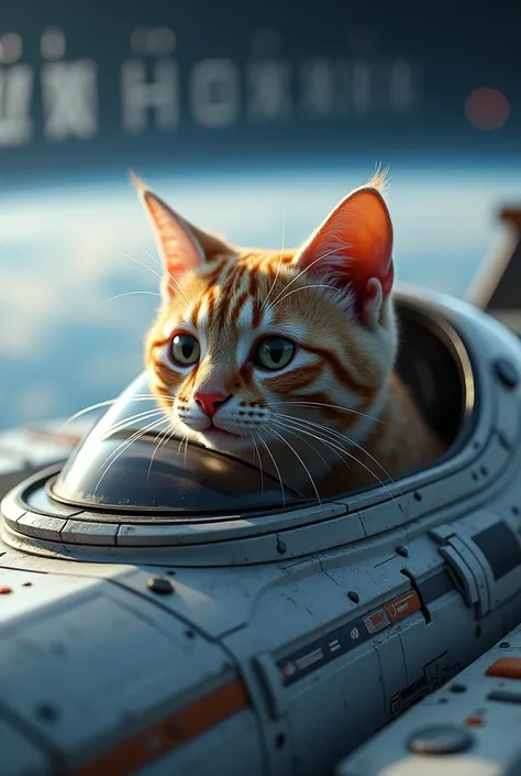 A cat sticking its head out of a tank cockpit,3D Characters,The background features large Hagukix lettering