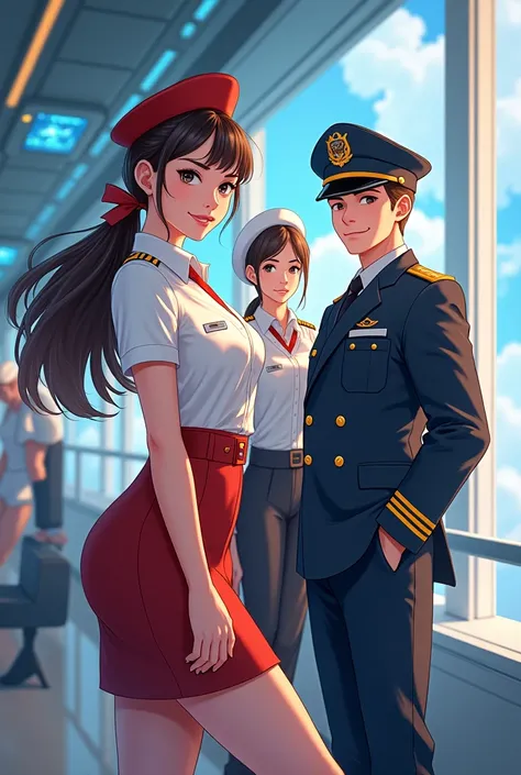 Disney future career one girl as flight attendants and 1 boy as sea captain and one girl as front office with mabuhay gestures