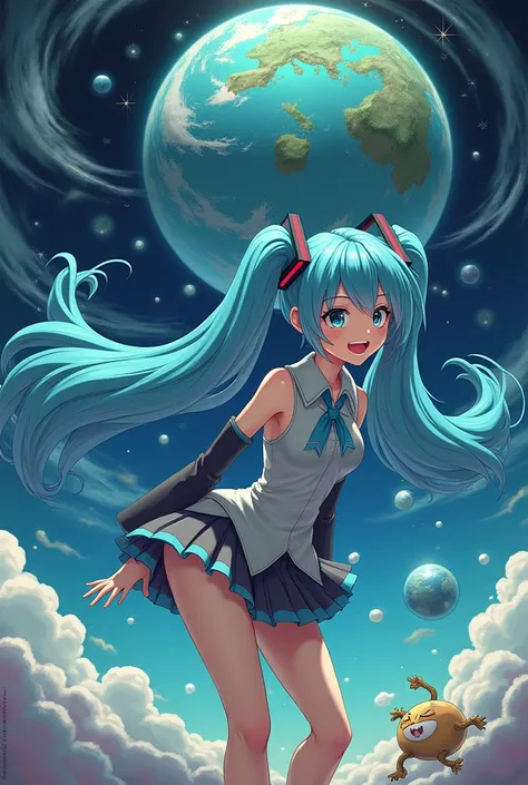 Hatsune Miku putting the Earth in her butt.