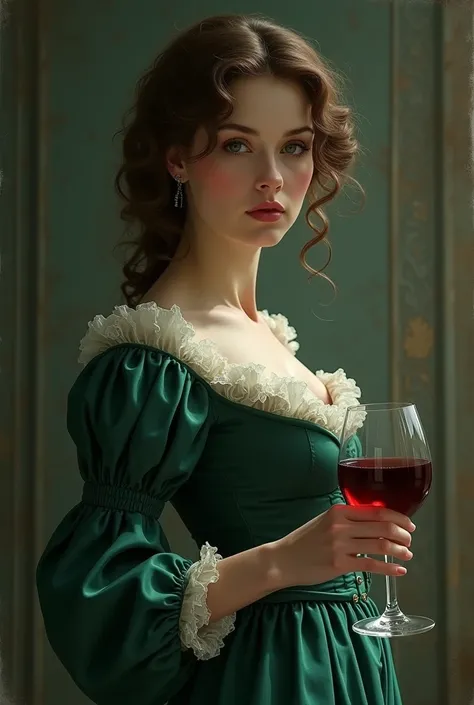 A Victorian woman, a lady, human. She has brown hair and its curly but without much volume. She wears a jade green colored dress out of the 1721, a bit English touched. Its for my vampire novel so it should have a dark touch. 

Right now, she should be hav...