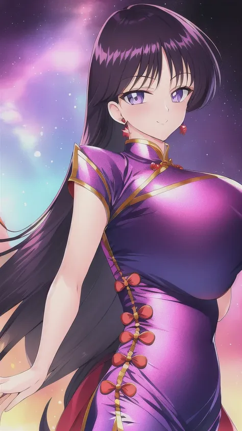  Huge_chest, alone, China_dress, 星nullの_null, Highest quality, Detailed face, Detailed eyes, High resolution,Upper Body、evil female executive、Wicked Smile、chestの谷間、Sexy pose