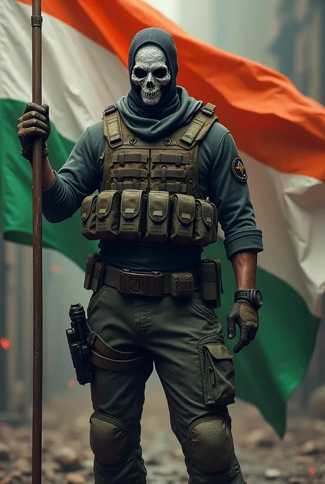 Character called SIMON GHOST RILEY from CALL OF DUTY holding an INDIAN flag