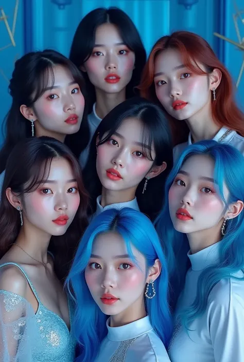 Blue K-pop cover with 7 realistic beautiful girls 