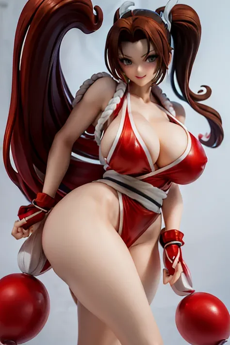 Figure, Mai Shiranui, red lace lingerie, sexy pose, big breasts, smile

