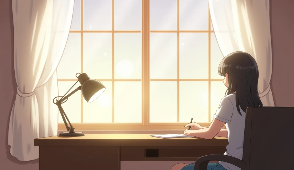 on the desk,Pale, fluffy light,Shooting from the side,Anime Style,animation,Japanese anime,High resolution, 