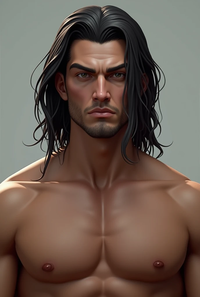 A white Brazilian male character, with straight hair,blackw, a bit serious and strong 