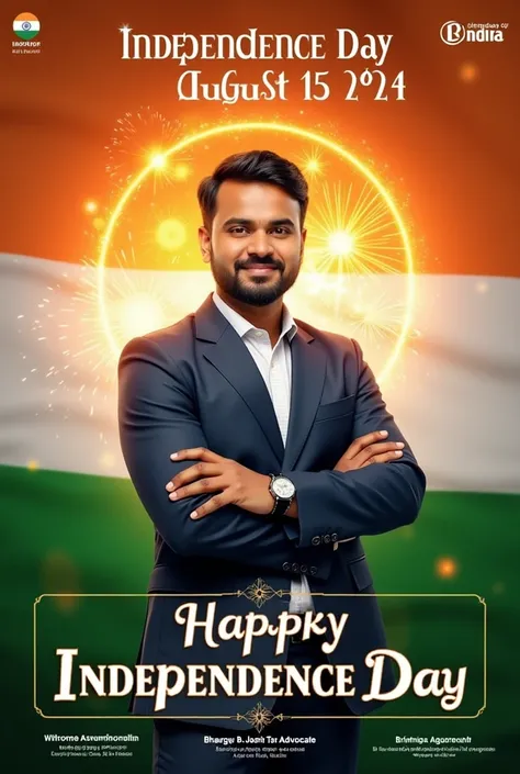 🎆 **Independence Day Celebration - August 15, 2024** 🇮🇳

Create an inspiring Independence Day image featuring:

1. **A patriotic theme** with the Indian flag and symbols of freedom.
2. **A professional and welcoming feel** representing Bhargav B. Joshi, Ta...