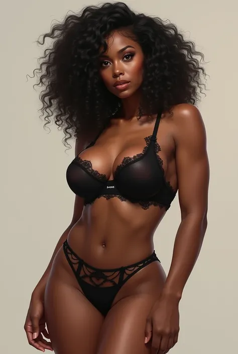 make a hot black woman, big hair ,busty, big legs, muscled body, breast mark on bra, panties garter thong, sculptural body, big boobies, tight wet top, hot body