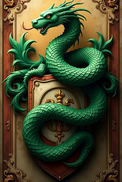 A coat of arms with a green serpent 