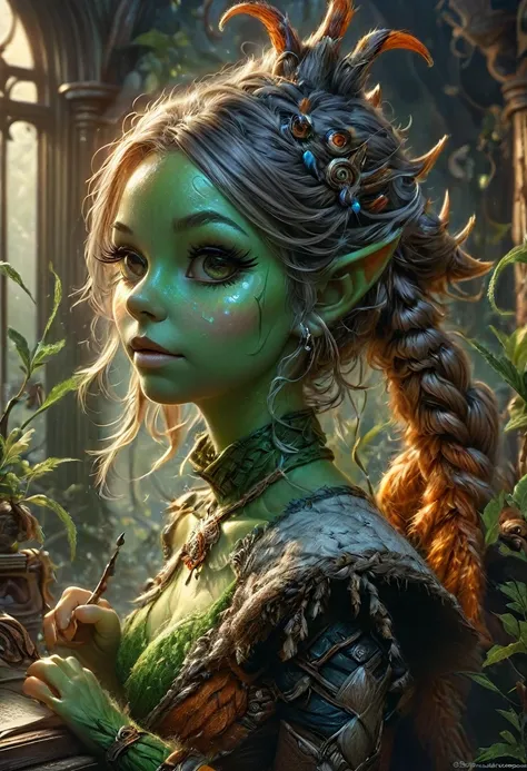 anthropomorphic female grinch grasshopper mage. official art – charecter profile. an award-winning digital masterpiece in 4k ult...