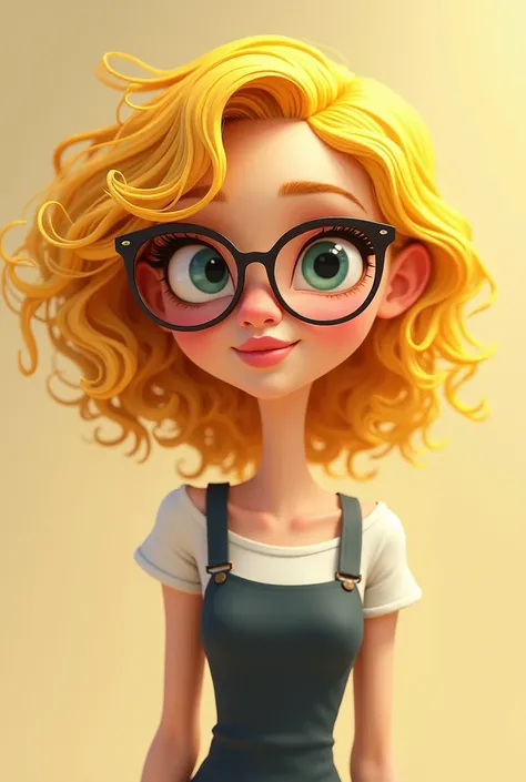 Animate illustrator Blonde woman, slim, corn cob curly hair wearing glasses 