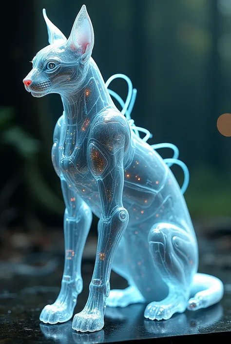 a translucent (cybernetic robot-like Caracal:1.5), (glowing veins:1.3) (cables going into body, circuits:1.3), extremely detailed, vignette, highly detailed, high budget, bokeh, moody, epic, gorgeous, film grain, grainy