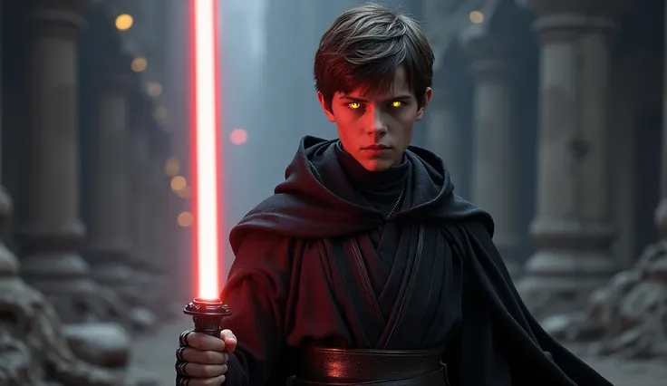 Ben Skywalker, sith lord, young, yellow sith eyes, short hair