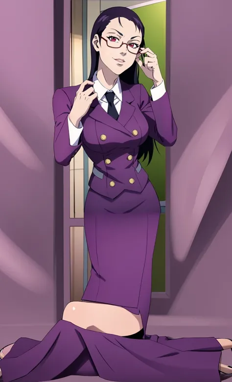 Anim Business woman in a long purple skirt suit with purple heels on