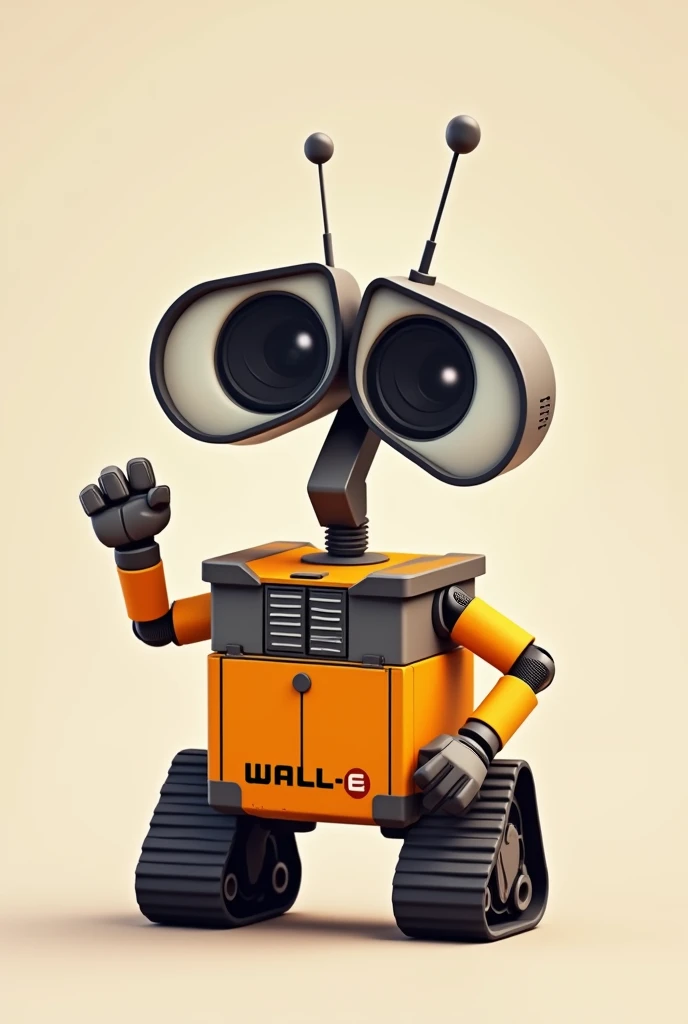 A character based on Disneys Wall E. Predominant Colors, orange, gris, black andwhite. Body color, orange. head, arms and legs, Use neutral colors, gris, black andwhite. Your big eyes, black and white. He has a friendly and cheerful look. In one of your ha...