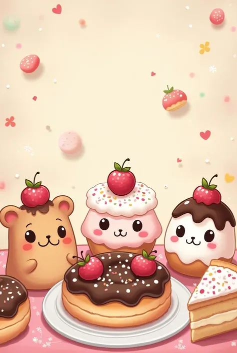 The image shows kawaii baked goods in the kawaii art style.