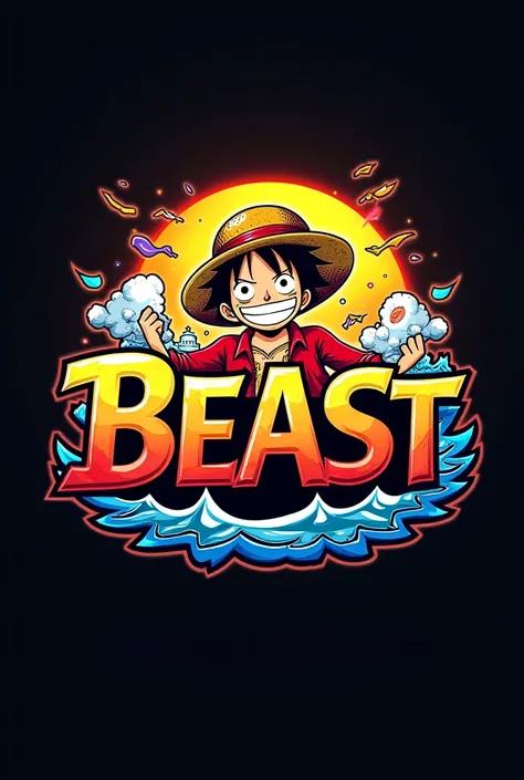 Logo with the name beast highlighted, com o personagem Luffy (one piece)