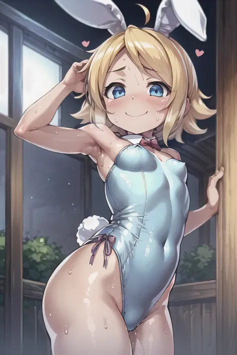 (((masterpiece))), ((Highest quality)), (Very detailed), ((High resolution)), ((8k)), ((Anatomically correct)), A very cute person, Baby Face, (Young face), (Small breasts), (Kagamine Rin), Short Hair, Blonde, Letting down your bangs, (Short), (Petite), Ch...