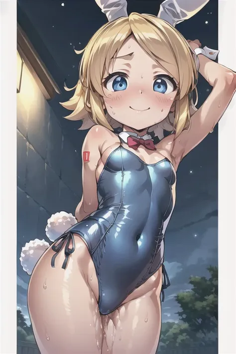 (((masterpiece))), ((Highest quality)), (Very detailed), ((High resolution)), ((8k)), ((Anatomically correct)), A very cute person, Baby Face, (Young face), (Small breasts), (Kagamine Rin), Short Hair, Blonde, Letting down your bangs, (Short), (Petite), Ch...