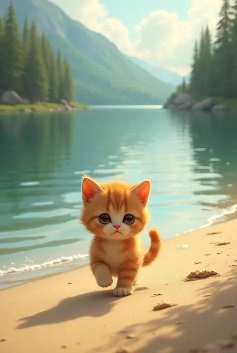 Ek ginger kittens ek nadi kinare akele ret k us bich me koi ni h rote huye ja ri h