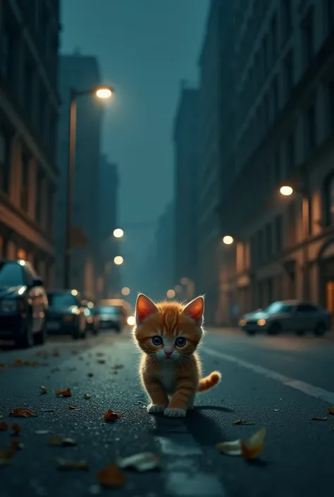 Ek ginger kittens akele ek city me rat ko jha koi ni h rote huye ja ri h