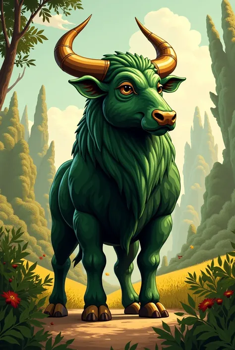 I need to create a mascot for my company called Ouro Verde, that has its main colors green, yellow gold and black with the niches: cosmetics, resturant, Shoes, Clothing, events and consulting. The founder is a rancher and is from the middle of agriculture....