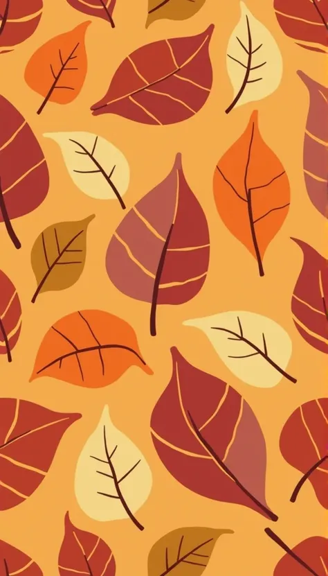 Fall leaf pattern, 1 background color, autumn color palette, flat color, flat art illustration, without realistic texture, no realistic texture, no detailed textures, minimalist pattern, autumn leaf, pattern for Smart phone background screens 