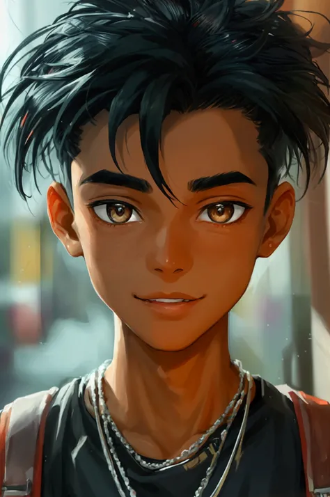 João, the 14-year-old firstborn, has an appearance that reflects his contagious energy. Her skin is dark and even in tone, with a natural glow that suggests vivacity. His short, deep black hair with bangs is often styled in a casual and modern way, falling...