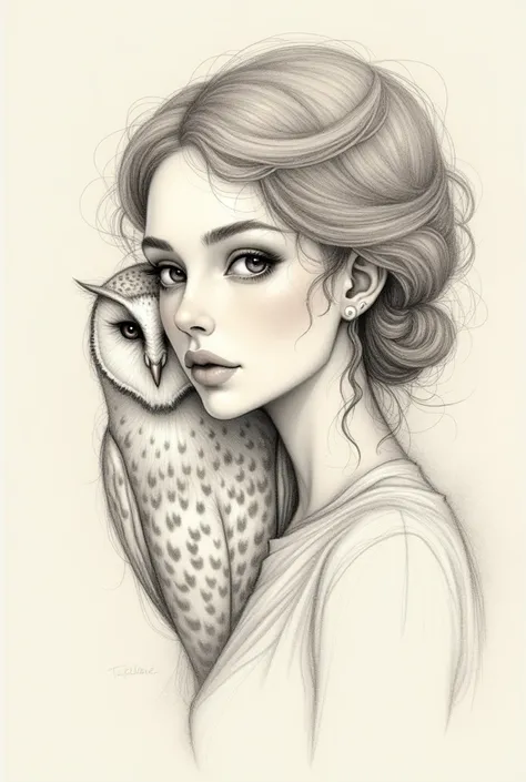 Sketch drawings with female faces featuring an owl 

