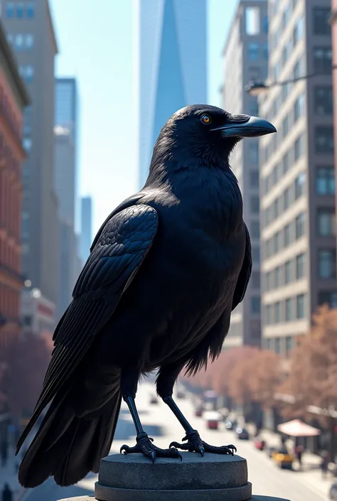 American crow in a city