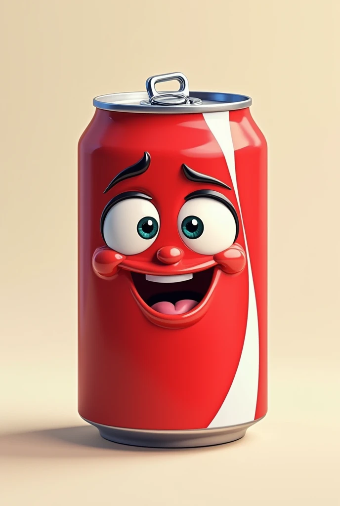 A Coca-Cola with a face, feeling hot