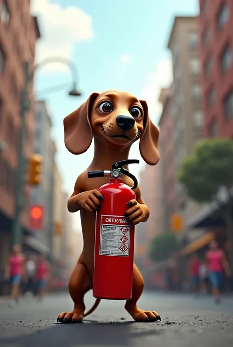 Dachshund with a fire extinguisher body
