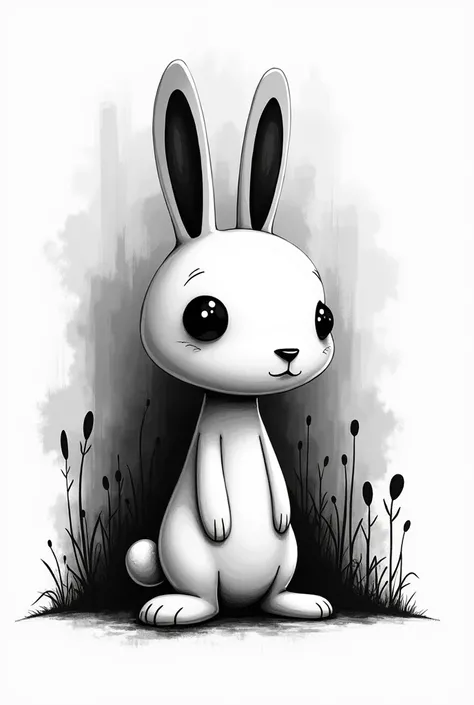 nonsense black and white 2d drawing of a rabbit