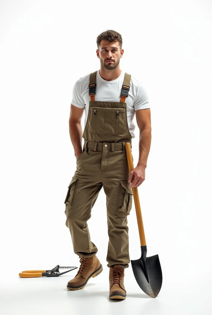 Young landscaping worker with white background