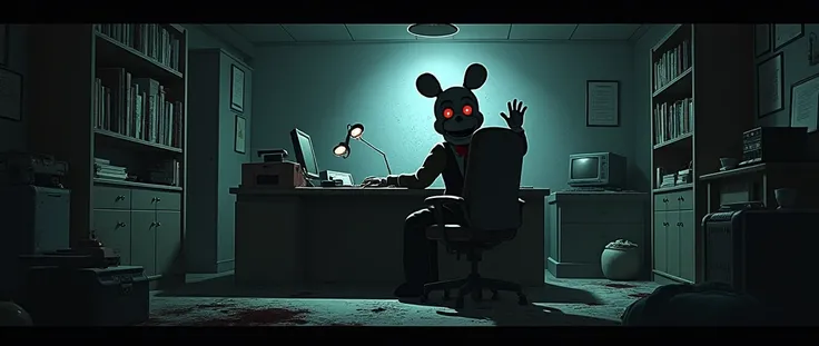 I want an image of an office for a FNAF fangame called "Five Nights at Sandman".