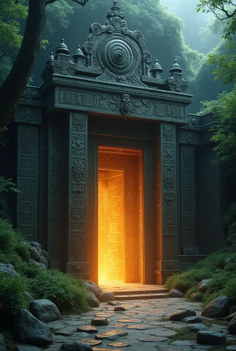 9. A mysterious temple with symbols carved on the walls, illuminated by a strange glow that seems to emanate from within.