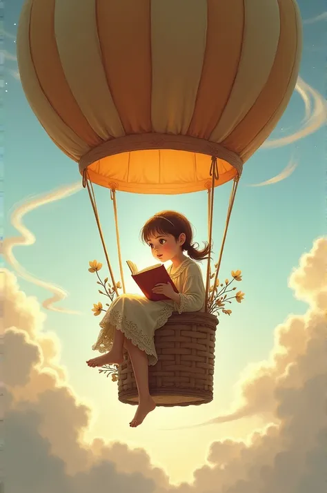 Girl in a balloon reading a book
