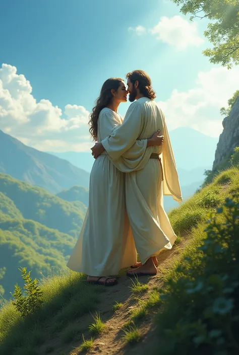 On a trip with jesus hugging 
And following him on hiking up hill