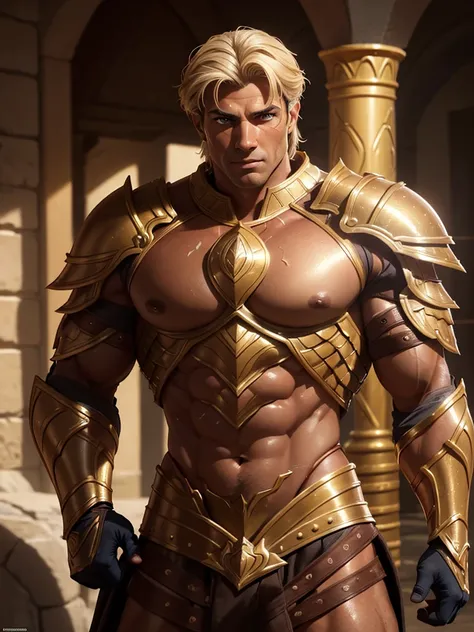 a muscular male warrior handsome full body portrait, tanned ultrarealistic sweaty skin, chiseled chest, abdomens, ultra quality, sharp details, cinematic style, hyperrealist photo, soft lighting, poster, photorealistic, crisp detail, soft focus, depth of f...